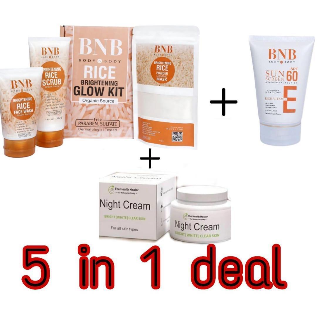 5 in 1 Skincare Bundle + Night Cream + Sunscreen (1 Set)