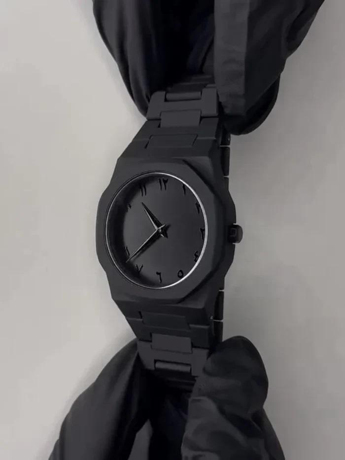 Arabic Aura Watch black fiber strap
