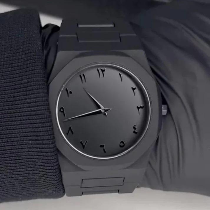 Arabic Aura Watch black fiber strap