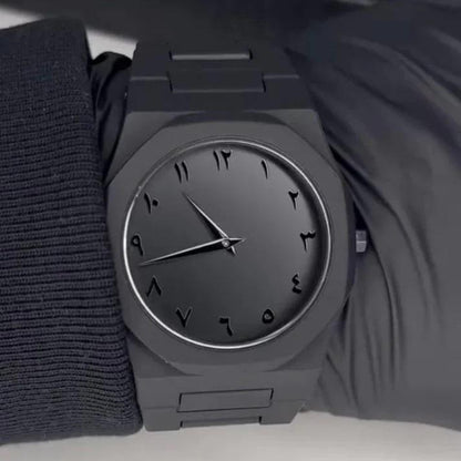 Arabic Aura Watch black fiber strap
