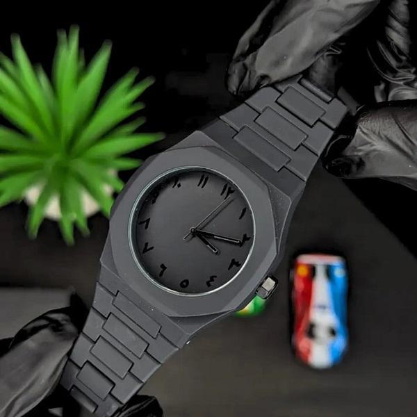 Arabic Aura Watch black fiber strap