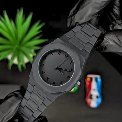 Arabic Aura Watch black fiber strap