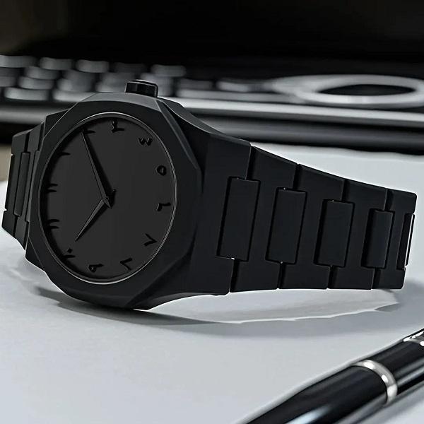 Arabic Aura Watch black fiber strap